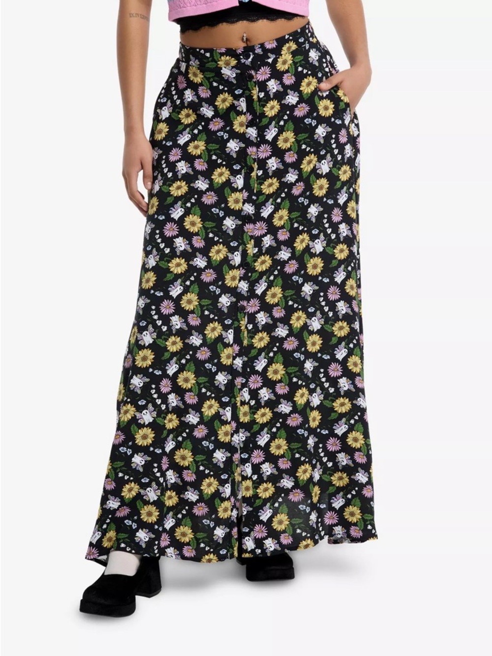 Thorn & Fable Ghost Butterflies & Flowers Maxi Skirt Hot Topic